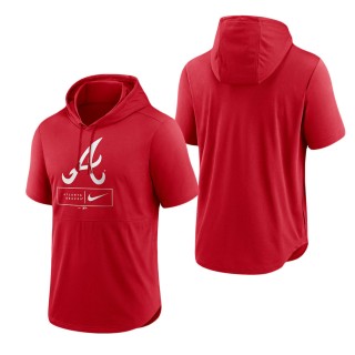 Men's Atlanta Braves Red Logo Lockup Performance Short-Sleeved Pullover Hoodie