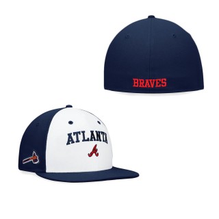 Men's Atlanta Braves White Navy Iconic Color Blocked Fitted Hat