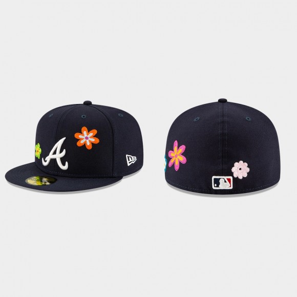 Braves Navy Chain Stitch Floral 59FIFTY Fitted Hat