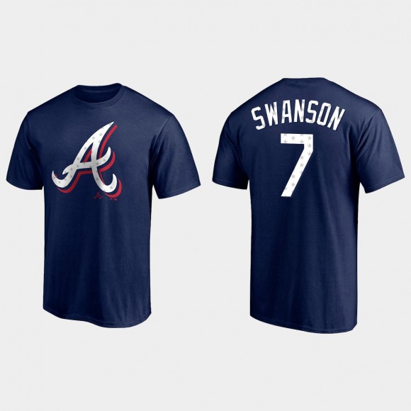 Braves Dansby Swanson 2021 Independence Day Navy T-Shirt