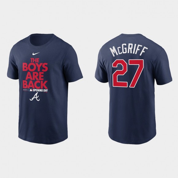 Braves Fred McGriff 2021 Opening Day Navy Phrase T-Shirt