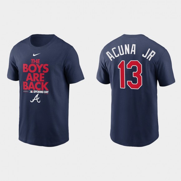 Braves Ronald Acuna Jr. 2021 Opening Day Navy Phrase T-Shirt