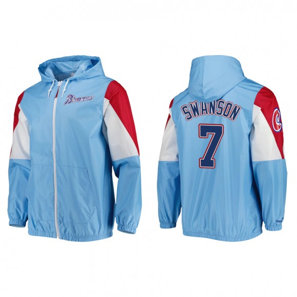 Dansby Swanson Men's Atlanta Braves Mitchell & Ness Light Blue Throw It Back Full-Zip Windbreaker Jacket