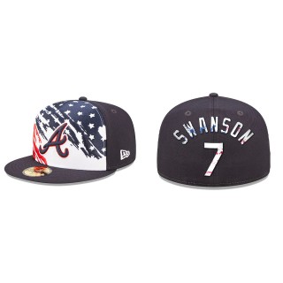 Dansby Swanson Atlanta Braves Navy 2022 4th of July Independence Day On-Field 59FIFTY Fitted Hat