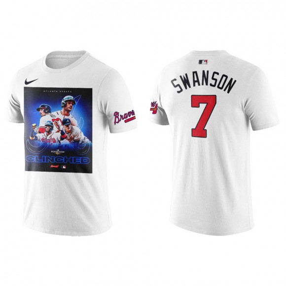 Dansby Swanson Atlanta Braves White 2022 Postseason CLINCHED T-Shirt