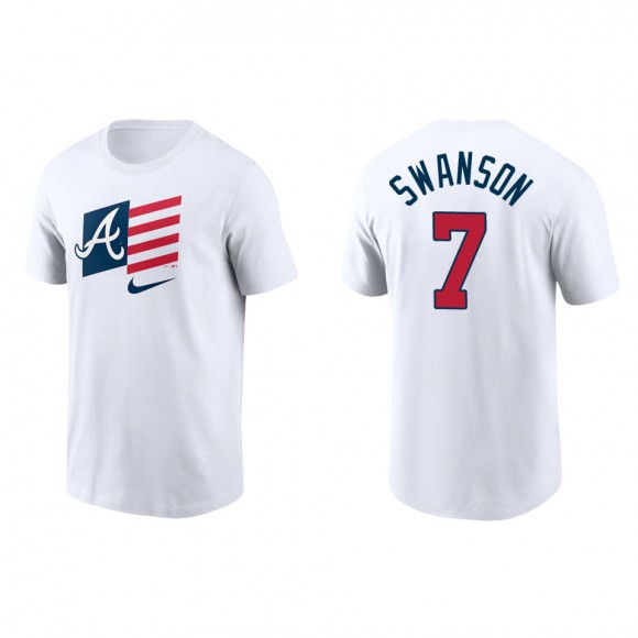 Dansby Swanson Men's Atlanta Braves Nike White Americana Flag T-Shirt