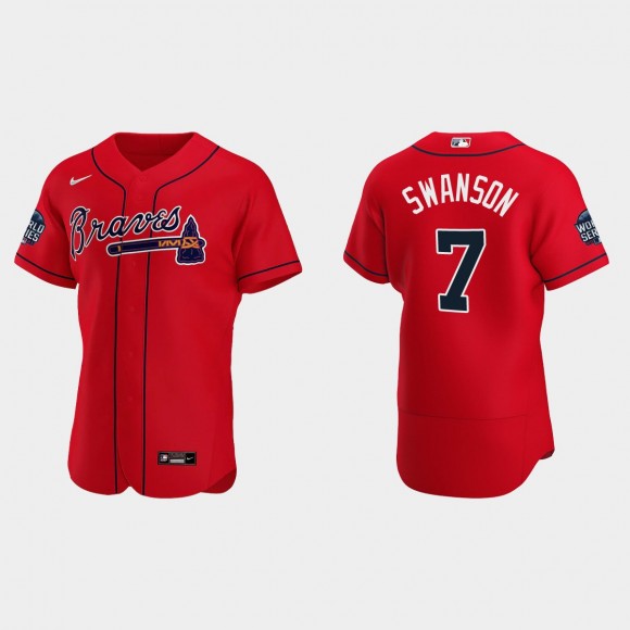 Dansby Swanson Braves Red 2021 World Series Authentic Jersey