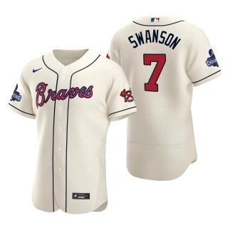 Dansby Swanson Atlanta Braves Nike Cream Alternate 2021 World Series Champions Authentic Jersey