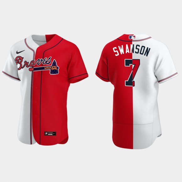 Dansby Swanson Braves White Red Split Jersey