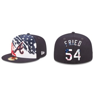 Max Fried Atlanta Braves Navy 2022 4th of July Independence Day On-Field 59FIFTY Fitted Hat