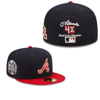 Men's Atlanta Braves Navy Red 2021 World Series Champions Letterman 59FIFTY Fitted Hat