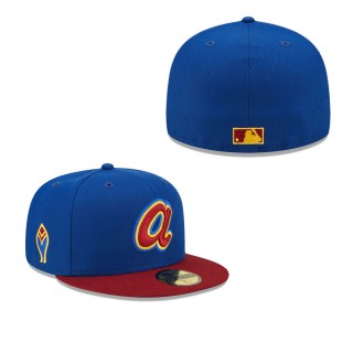 Men's Atlanta Braves Royal Red Throwback Logo Primary Jewel Gold Undervisor 59FIFTY Fitted Hat