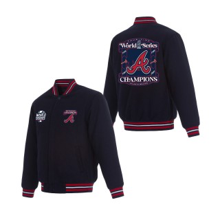 Men's Atlanta Braves JH Design Navy 2021 World Series Champions Reversible Wool Full-Snap Jacket