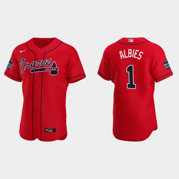 Ozzie Albies Braves Red 2021 World Series Authentic Jersey