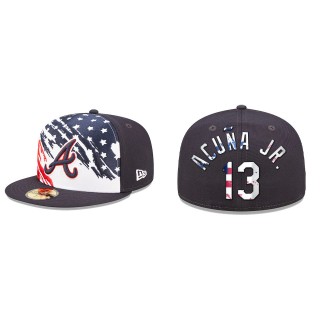 Ronald Acuna Jr. Atlanta Braves Navy 2022 4th of July Independence Day On-Field 59FIFTY Fitted Hat