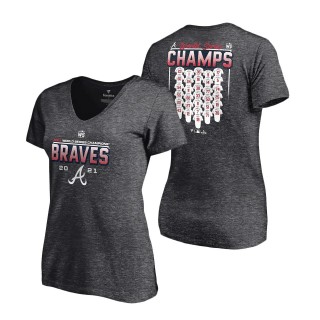Women's Atlanta Braves Fanatics Branded Heathered Charcoal 2021 World Series Champions Jersey Roster V-Neck T-Shirt