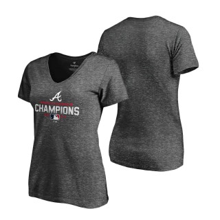 Women's Atlanta Braves Fanatics Branded Heathered Charcoal 2021 World Series Champions V-Neck T-Shirt