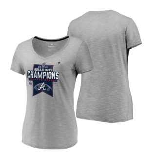 Women's Atlanta Braves Fanatics Branded Heathered Gray 2021 World Series Champions Locker Room V-Neck T-Shirt
