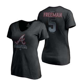 Women's Atlanta Braves Freddie Freeman Fanatics Branded Black 2021 World Series Champions Name & Number V-Neck T-Shirt