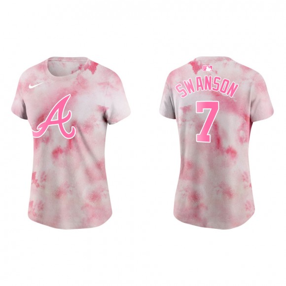 Women's Braves Dansby Swanson Pink 2022 Mother's Day T-Shirt